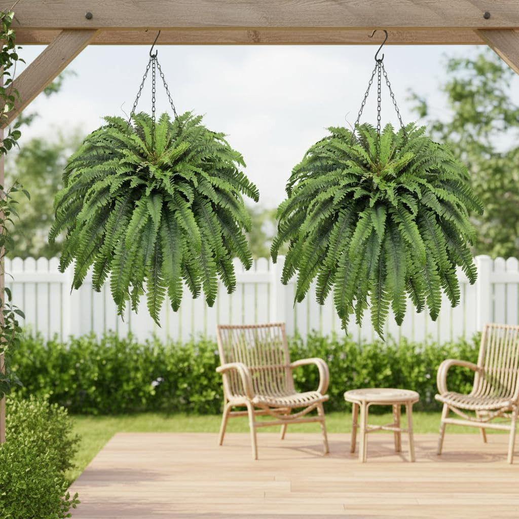 50″ Fake Ferns Artificial Plants Large, 98 Fronds 2 Artificial Ferns for Outdoor