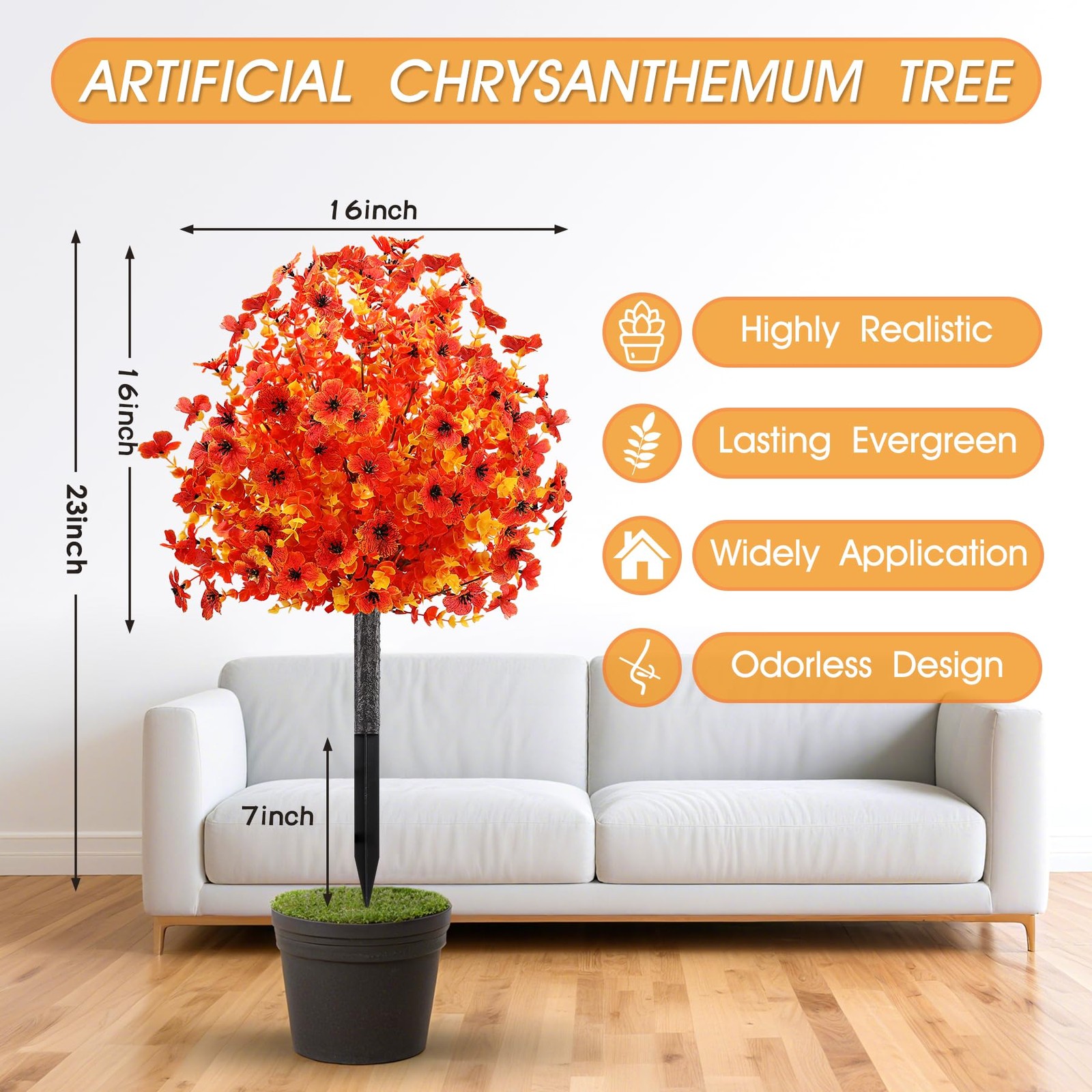 2pcs Fall Faux Shrub for Outdoor,23″ UV Resistant Mum Flowers Topiary Balls w…