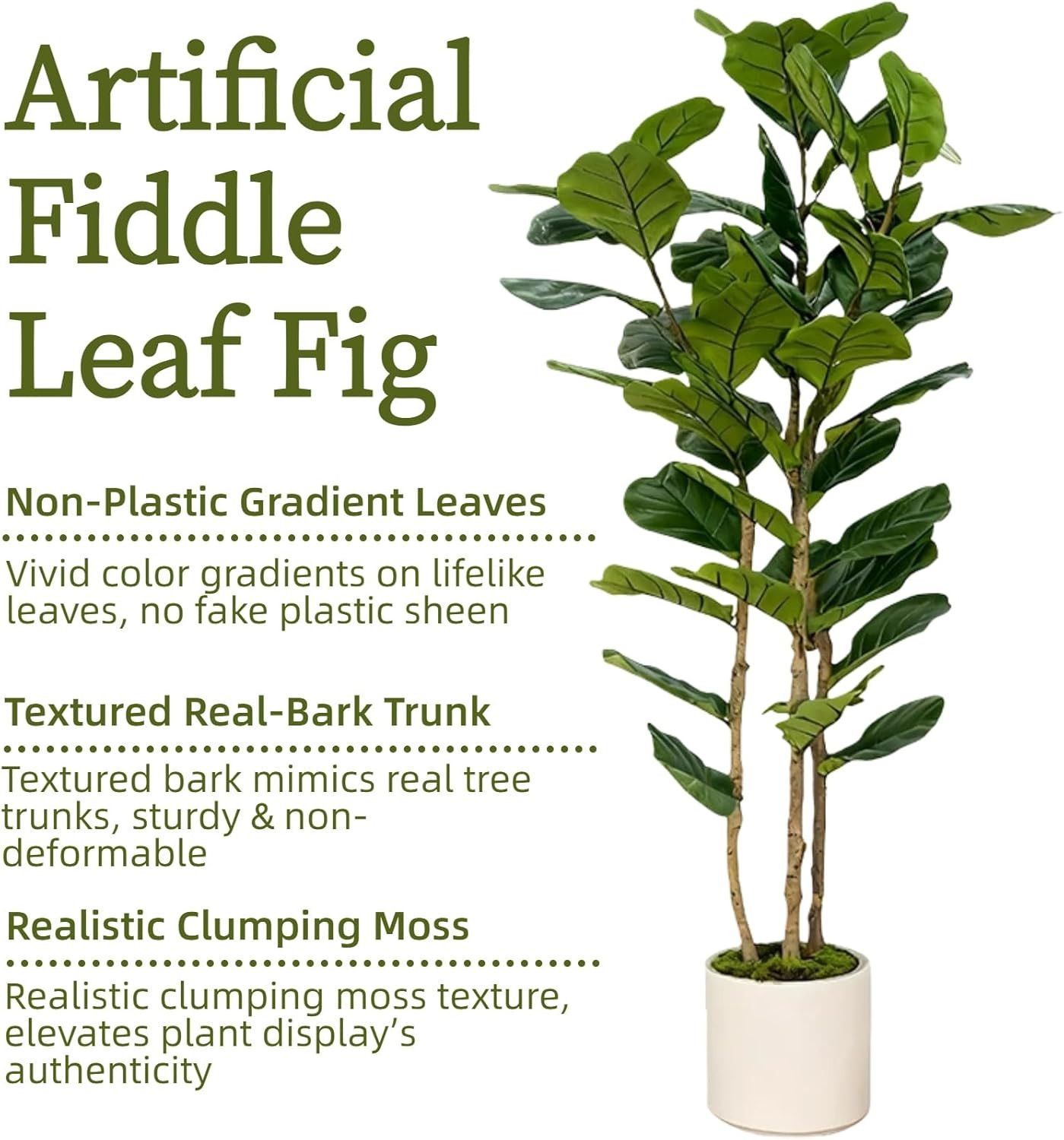 6FT Artificial Fiddle Leaf Fig Tree with White Planter – Faux Indoor Plant