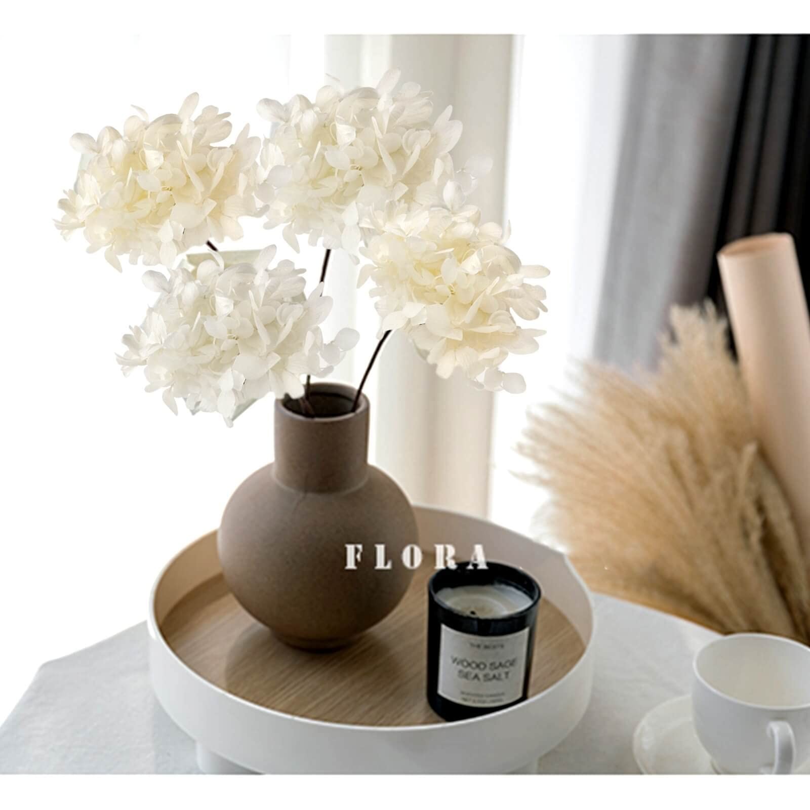 5 PCS Dried Preserved White Hydrangea Flowers – Length 14” Corolla Size 3”-…
