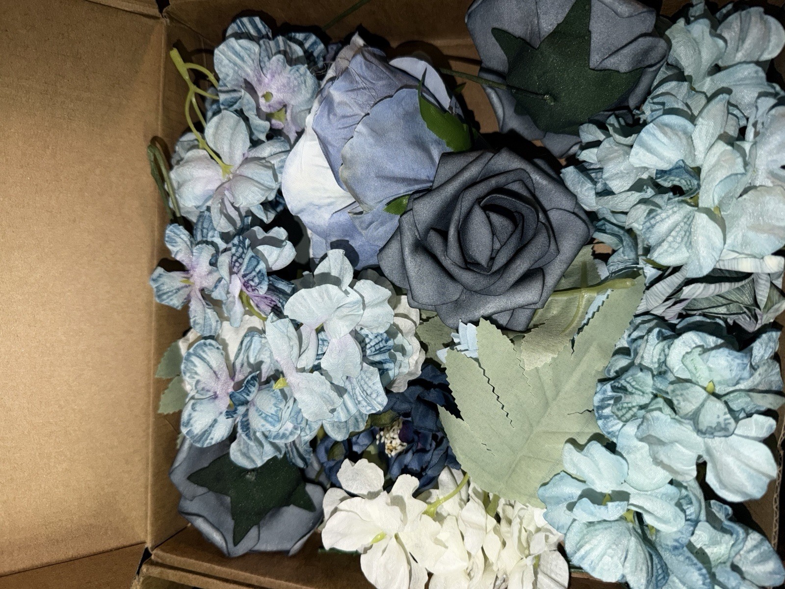 2 Boxes of Artificial Flowers Combo Box Set Dusty Blue Flowers for DIY Wedding