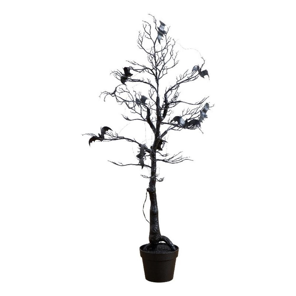 Nearly Natural 4ft Pre-Lit Halloween Black Spooky Twig Tree w/ Bats & 120 LED