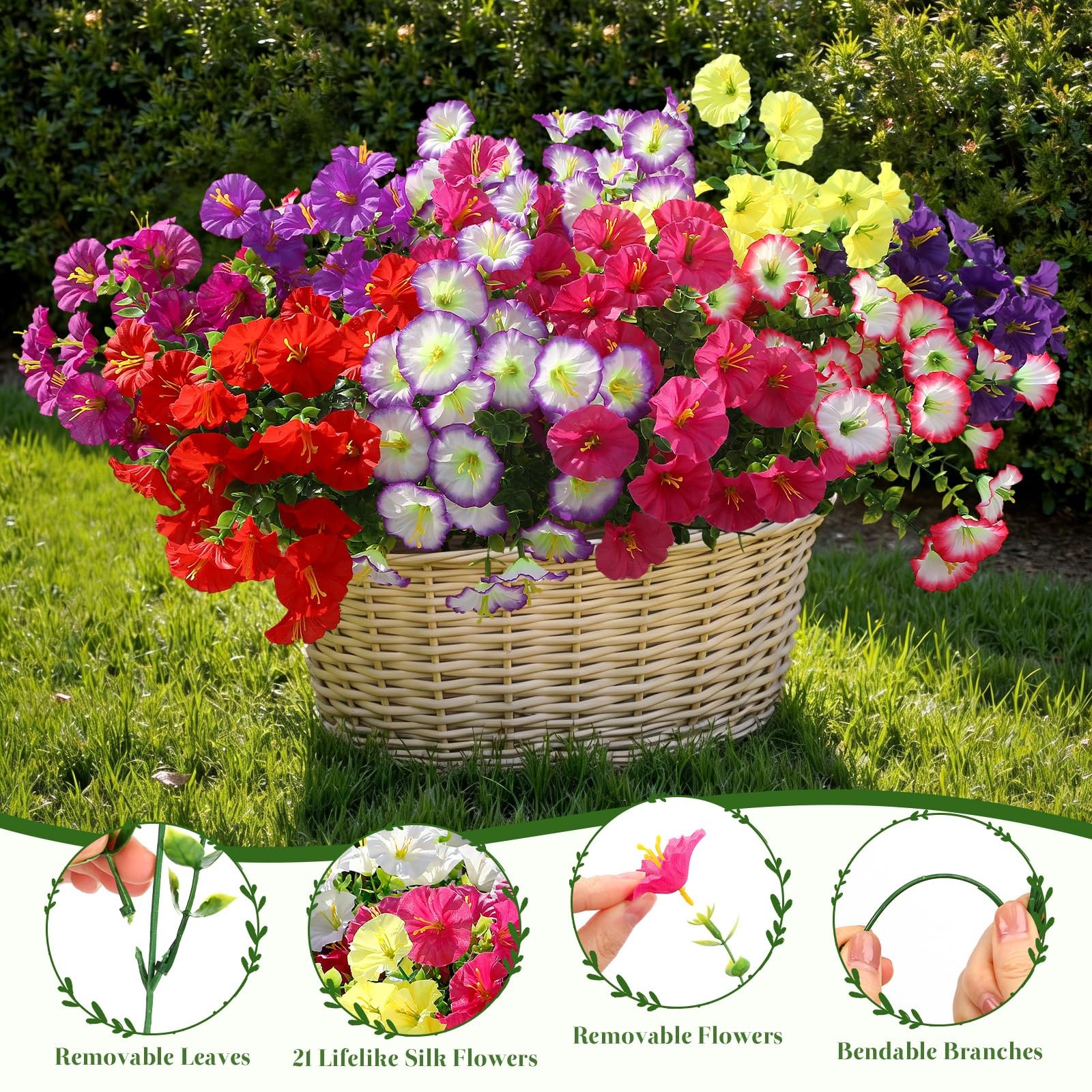 24 Bundles Artificial Flowers for Outdoors, Faux Spring Flowers for Decoratio…