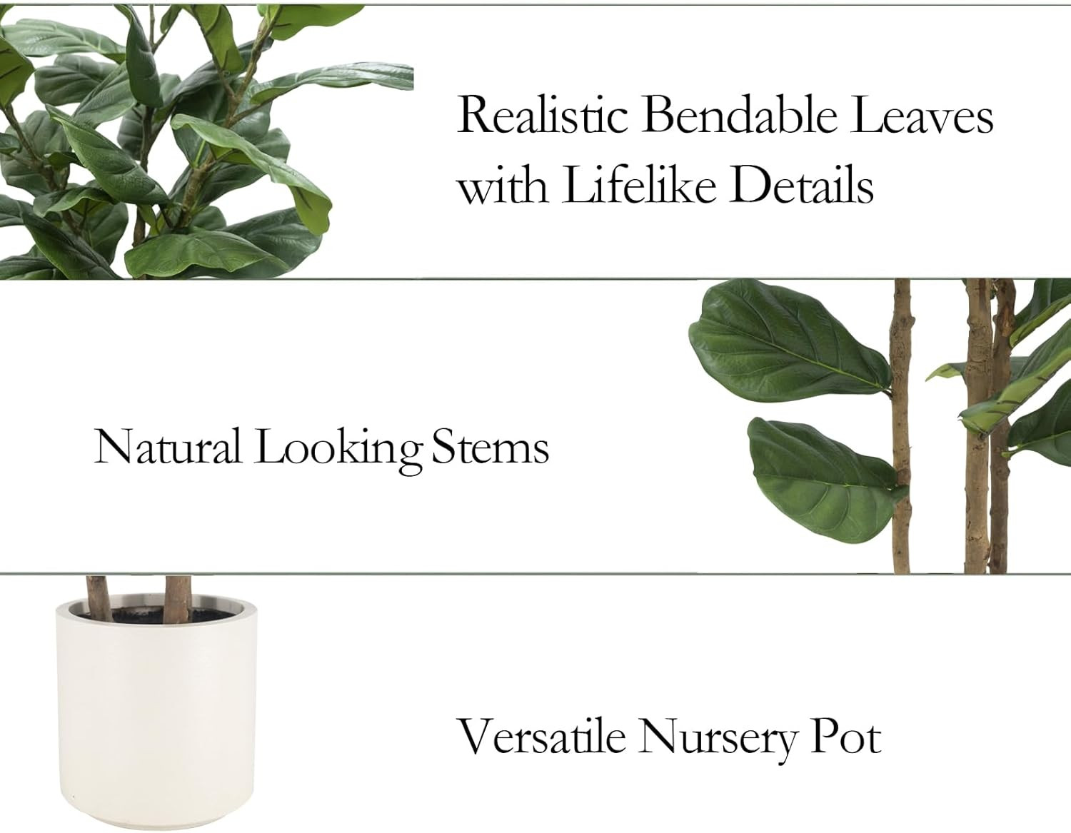 6FT Artificial Fiddle Leaf Fig Tree with White Planter – Faux Indoor Plant