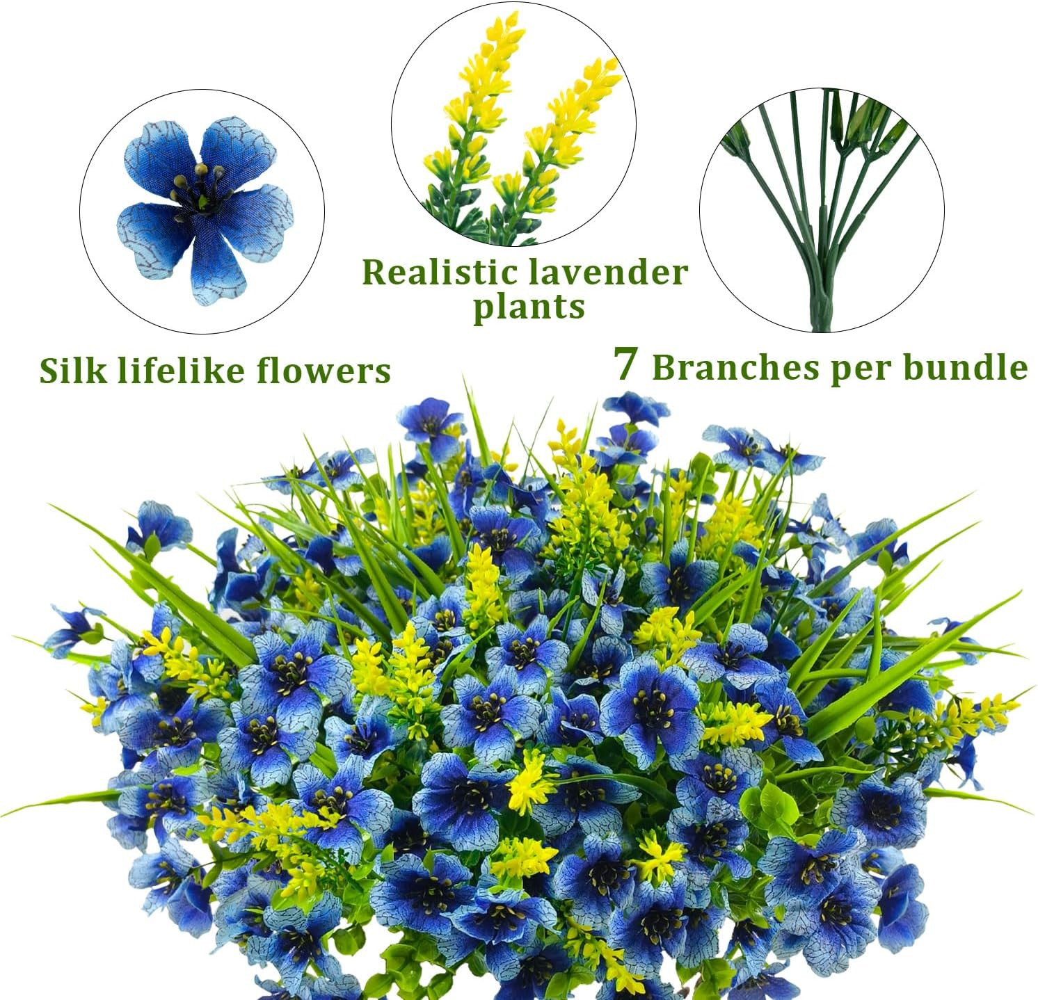 8 Bundles Artificial Flowers Outdoor Silk Fake Plants UV Resistant Faux Plastic