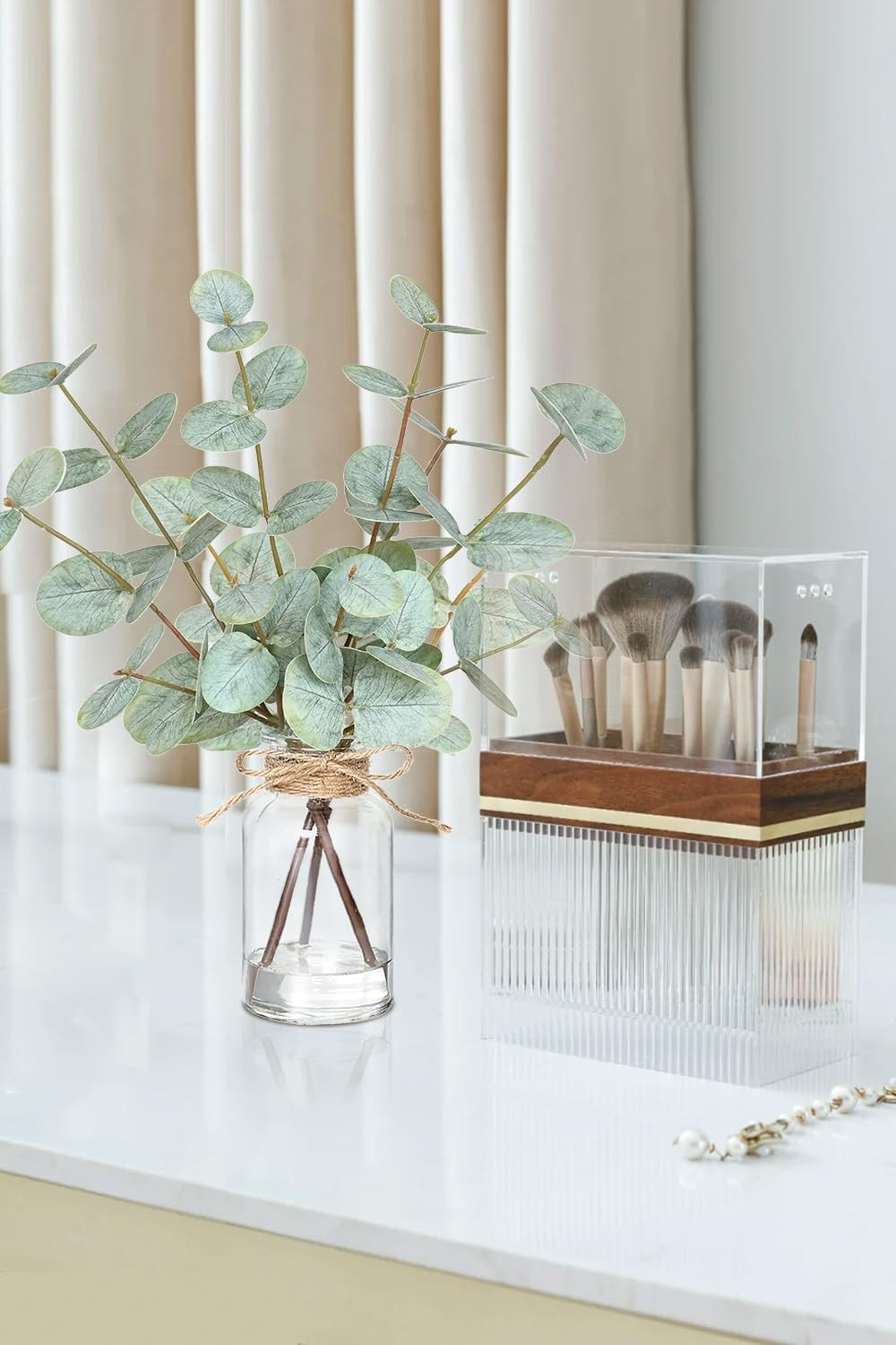 Fake Eucalyptus Stems in Vase with Faux Water,Artificial Plants Eucalyptus Le…