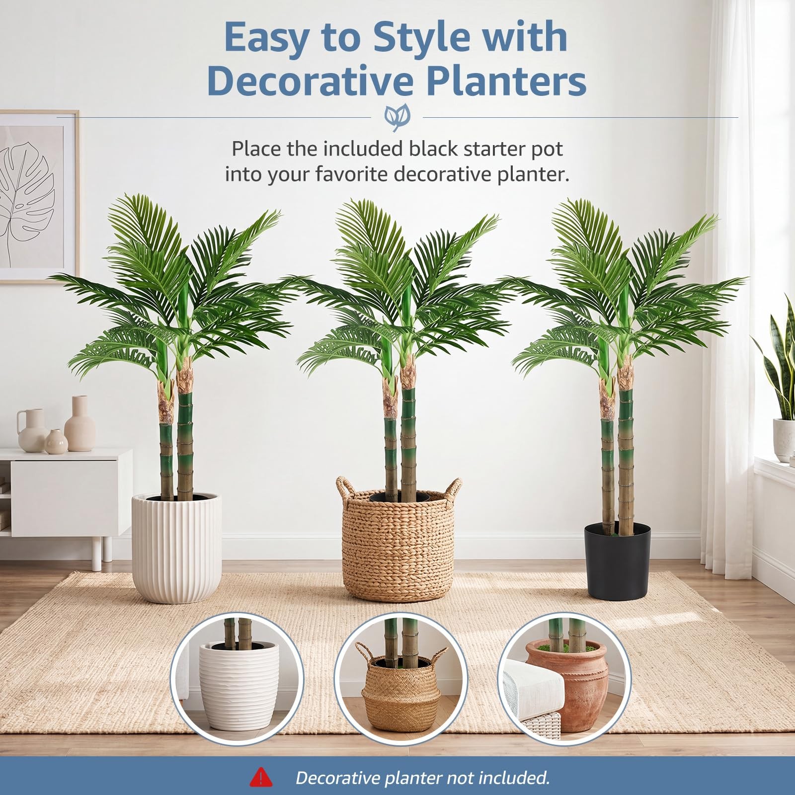 47inArtificial Palm Tree, Realistic Faux Indoor Floor Plant in Pot for Living…