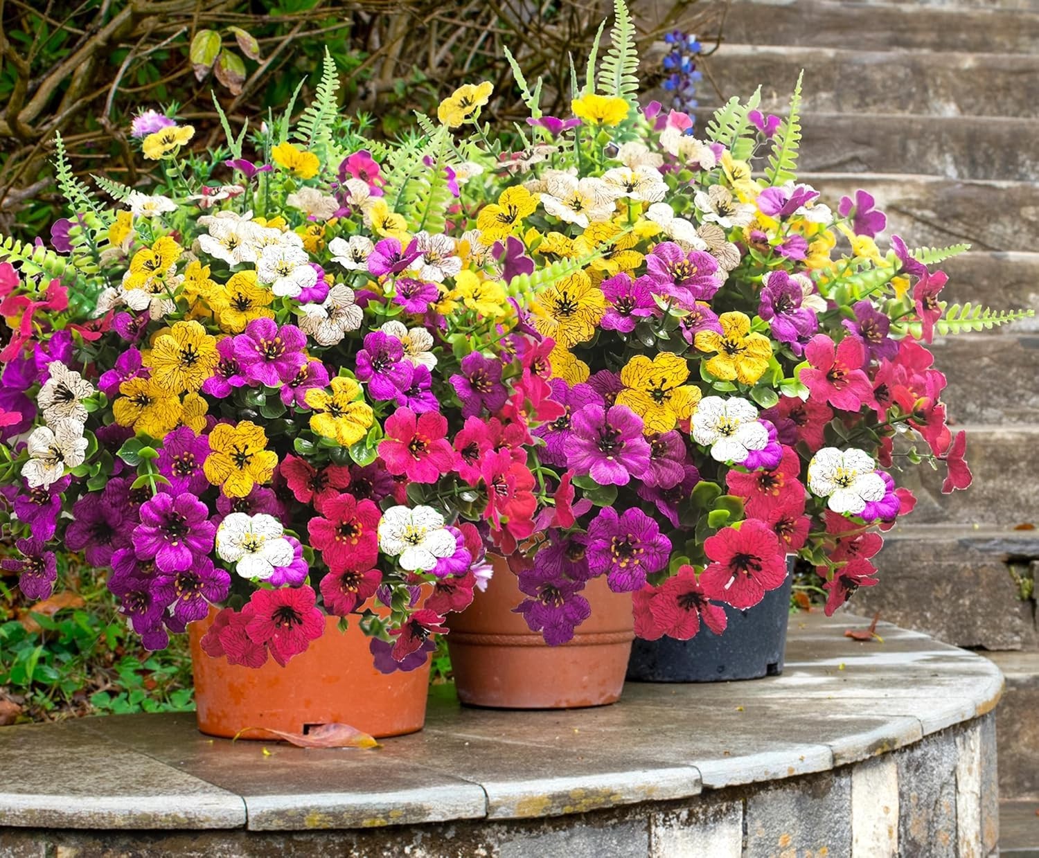 Multi-Season Colorful Faux Flower Bundles – 16 UV Protected Plants for Outdoors