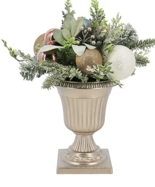 18” Pink Gold Pastel Lavender Christmas Floral Arrangement in Urn $60 Vase holi
