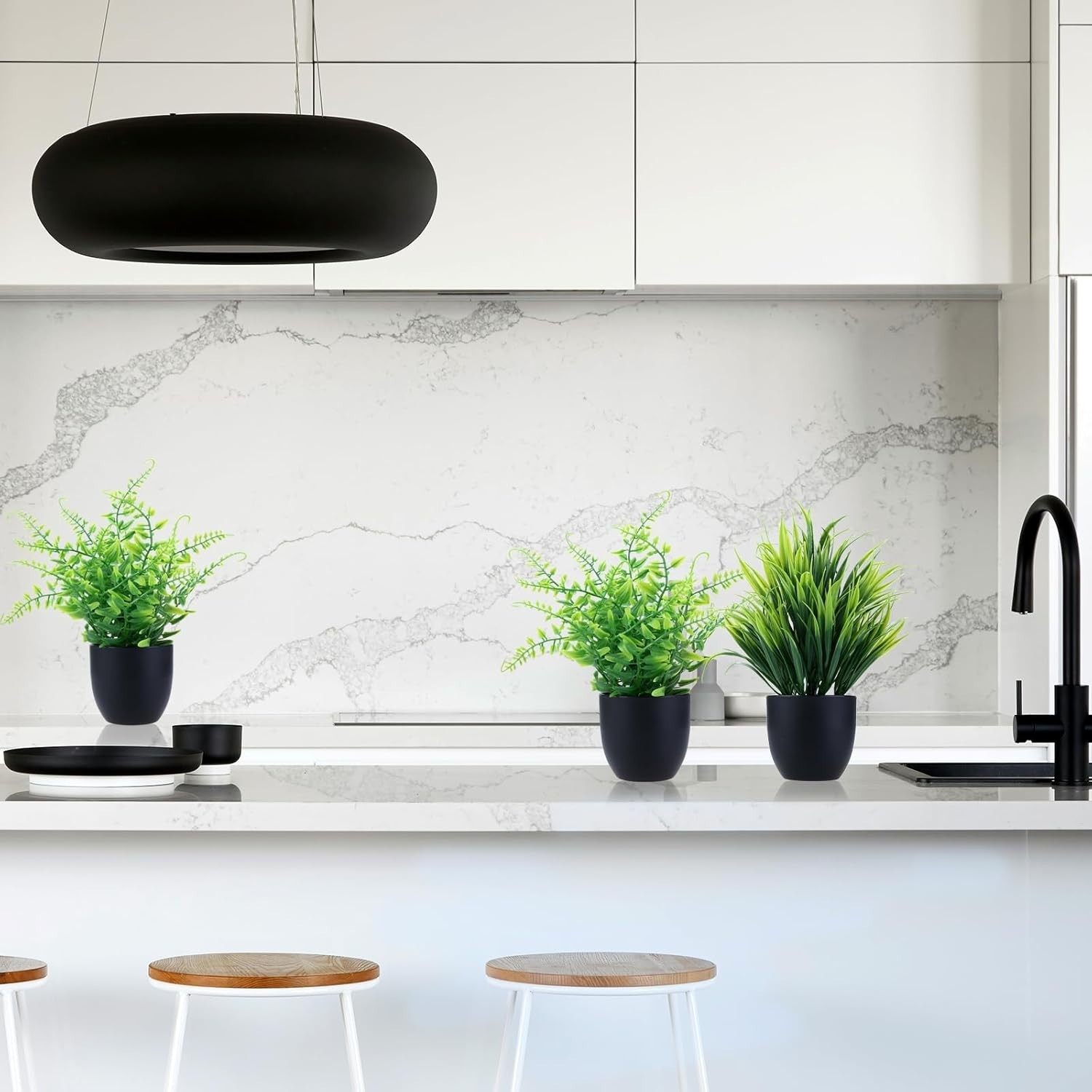 2 Pack Fake Plants in Black Pot Small Artificial Plant Wheat Grass for Home D…