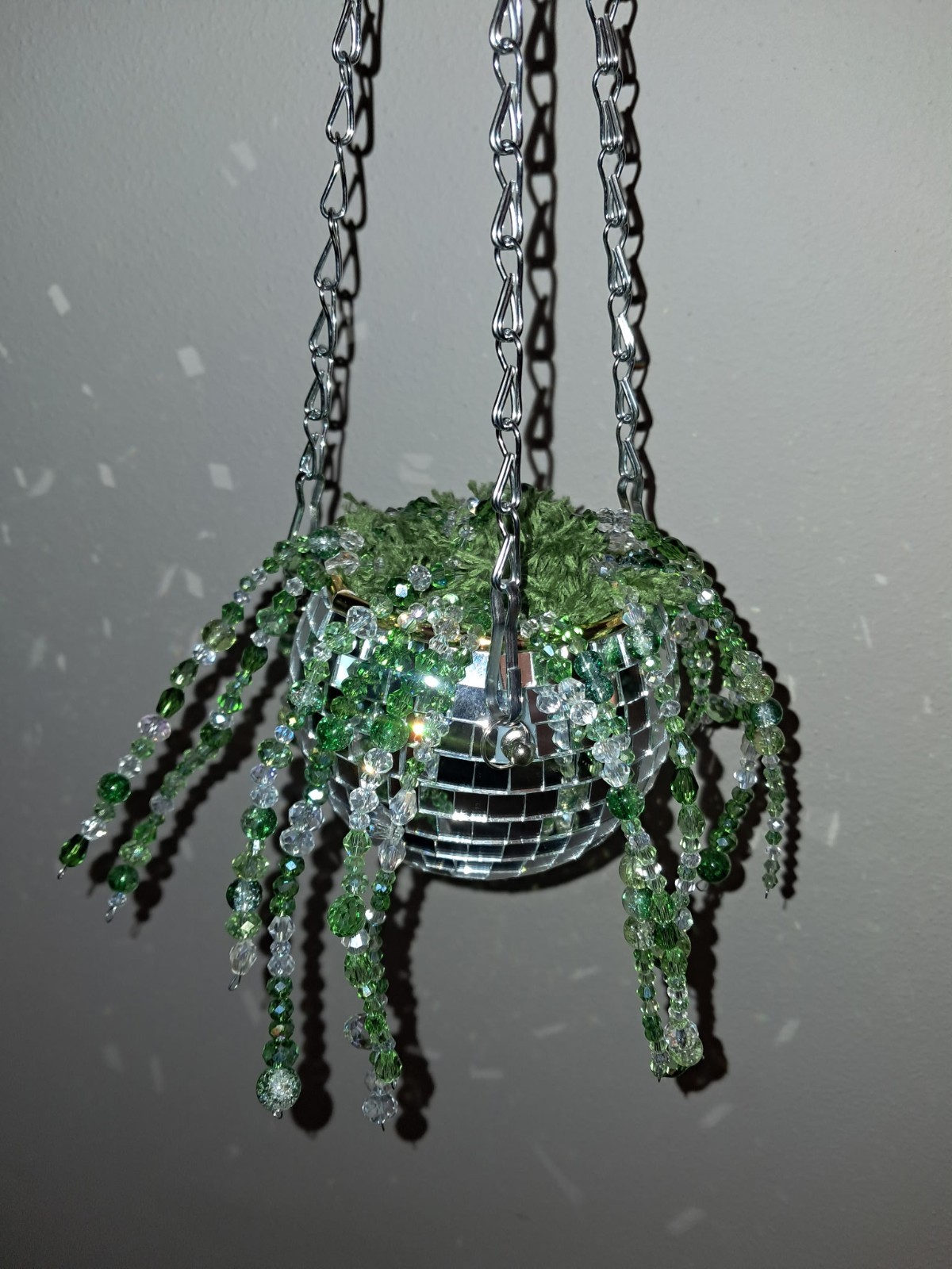 Handmade Hanging Beaded Plant In A 4in Disco Ball Planter