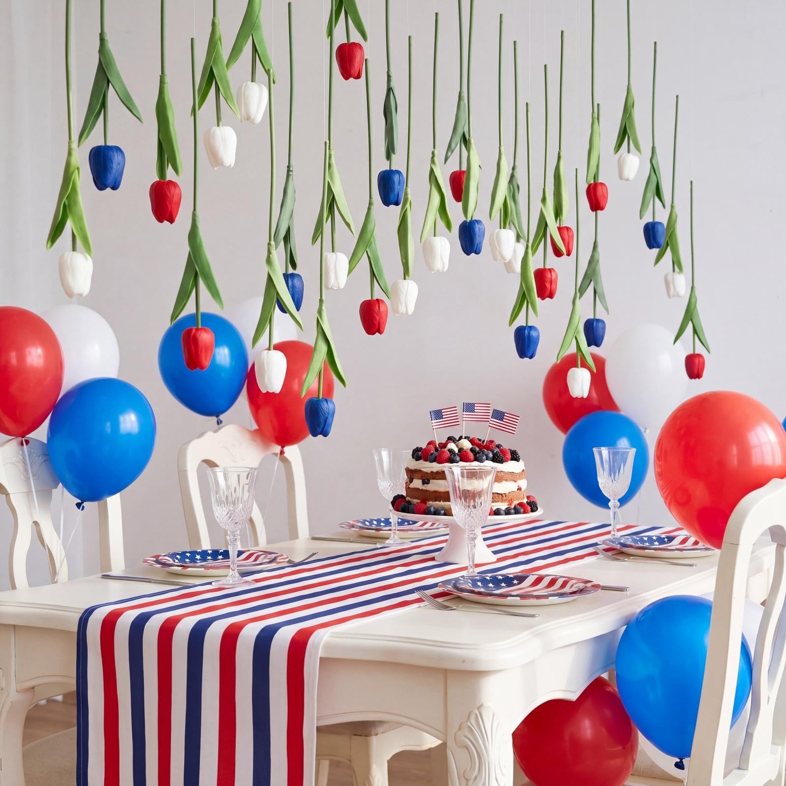 12 Pack Red White Blue 5 ft Artificial Hanging Tulips Garland, 4th of July Da…