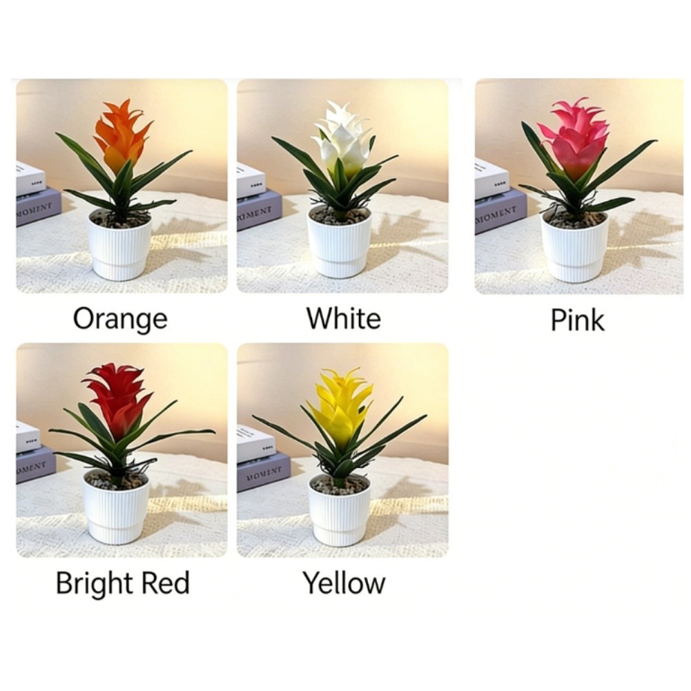 Pineapple Flower Fake Plant in Pot 21cm Tall for Indoor For Table Decor