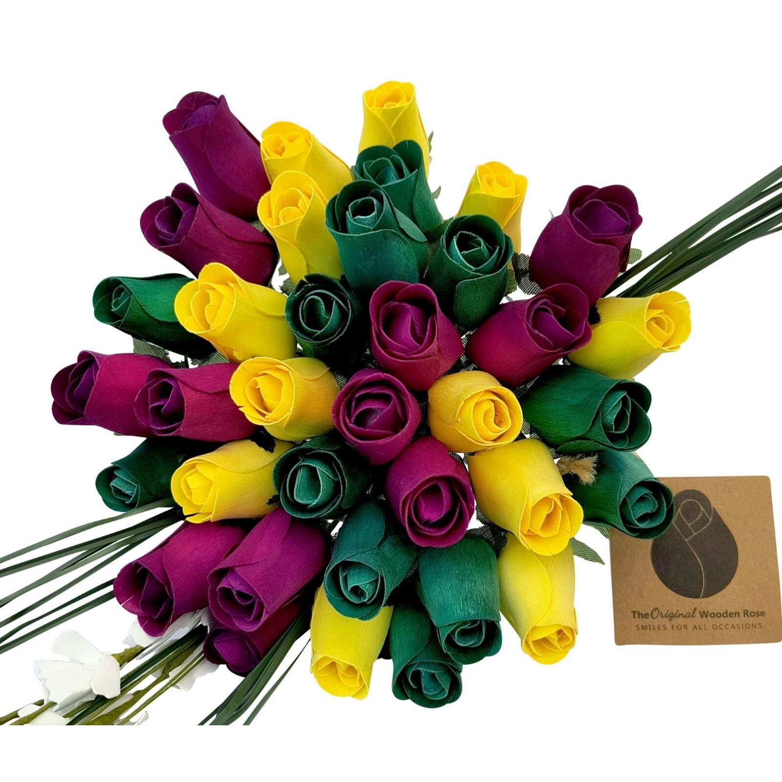 Mardi Gras Flower Bouquet. The Original Wooden Rose 1, 2, 3 Dozen