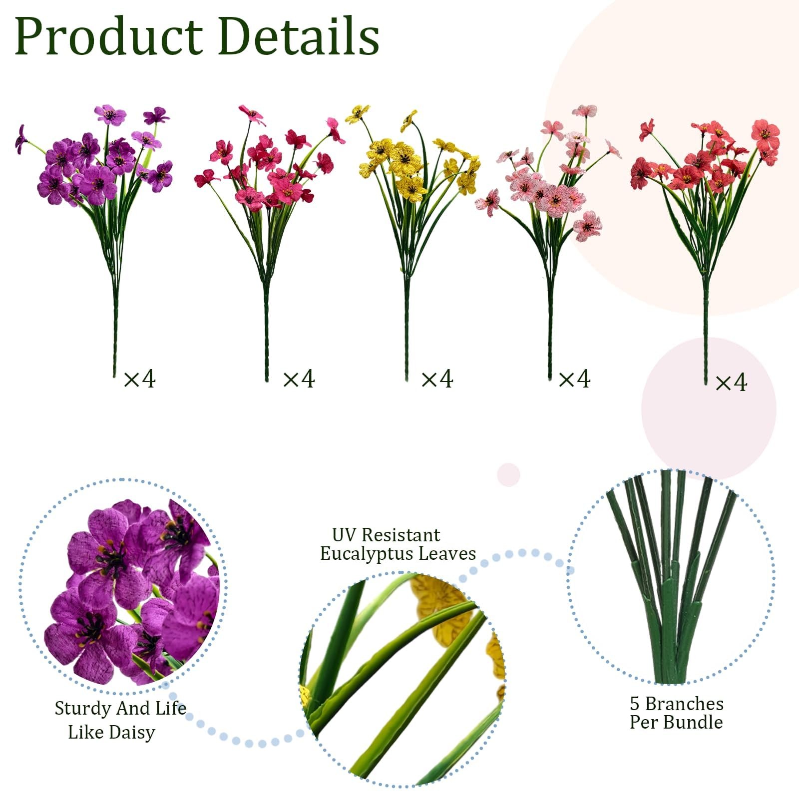 20 Pcs Plastic Flowers for Outdoors, Fake Outdoor Artificial Flowers for Outd…