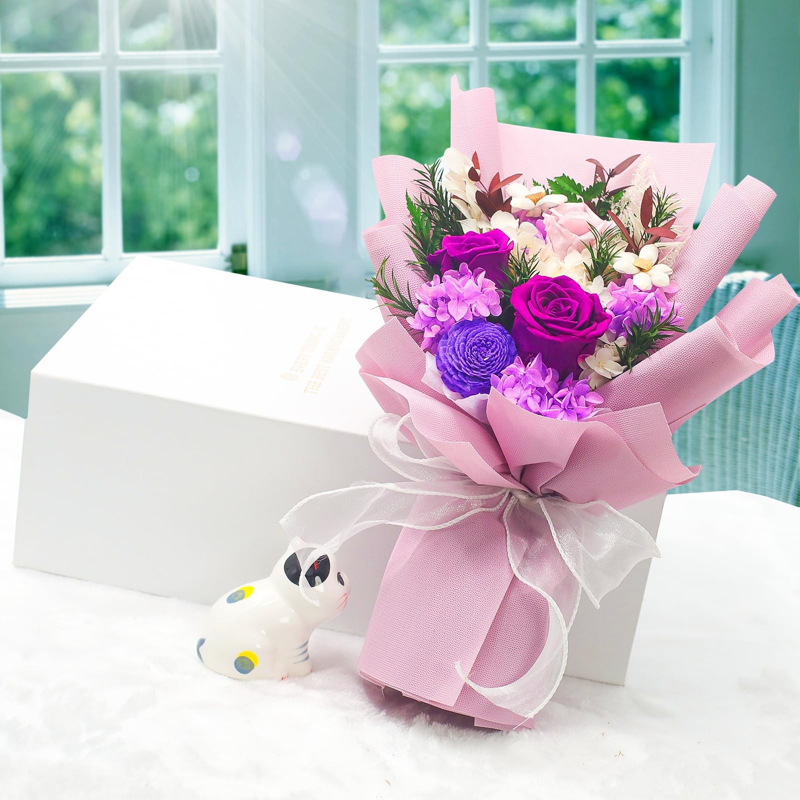 Preserved Rose Flowers Bouquet Gifts For Women Mom Grandma With Gift Box