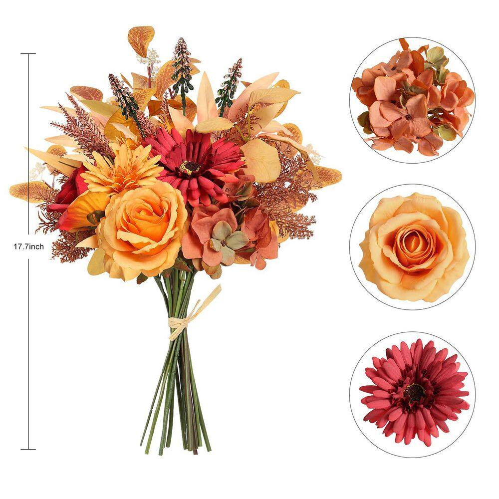 17.7 In. H Multicolor Artificial Fall Flowers Bouquet for Decor, Fake Silk Flowe