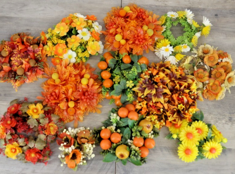 Lot 12 Vintage Artificial Fall Floral Candle Rings Table Centerpieces Autumn