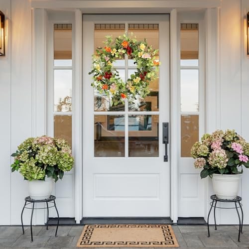 22IN Artificial Spring Summer Wreath with Wild Flowers & Silk Daisies