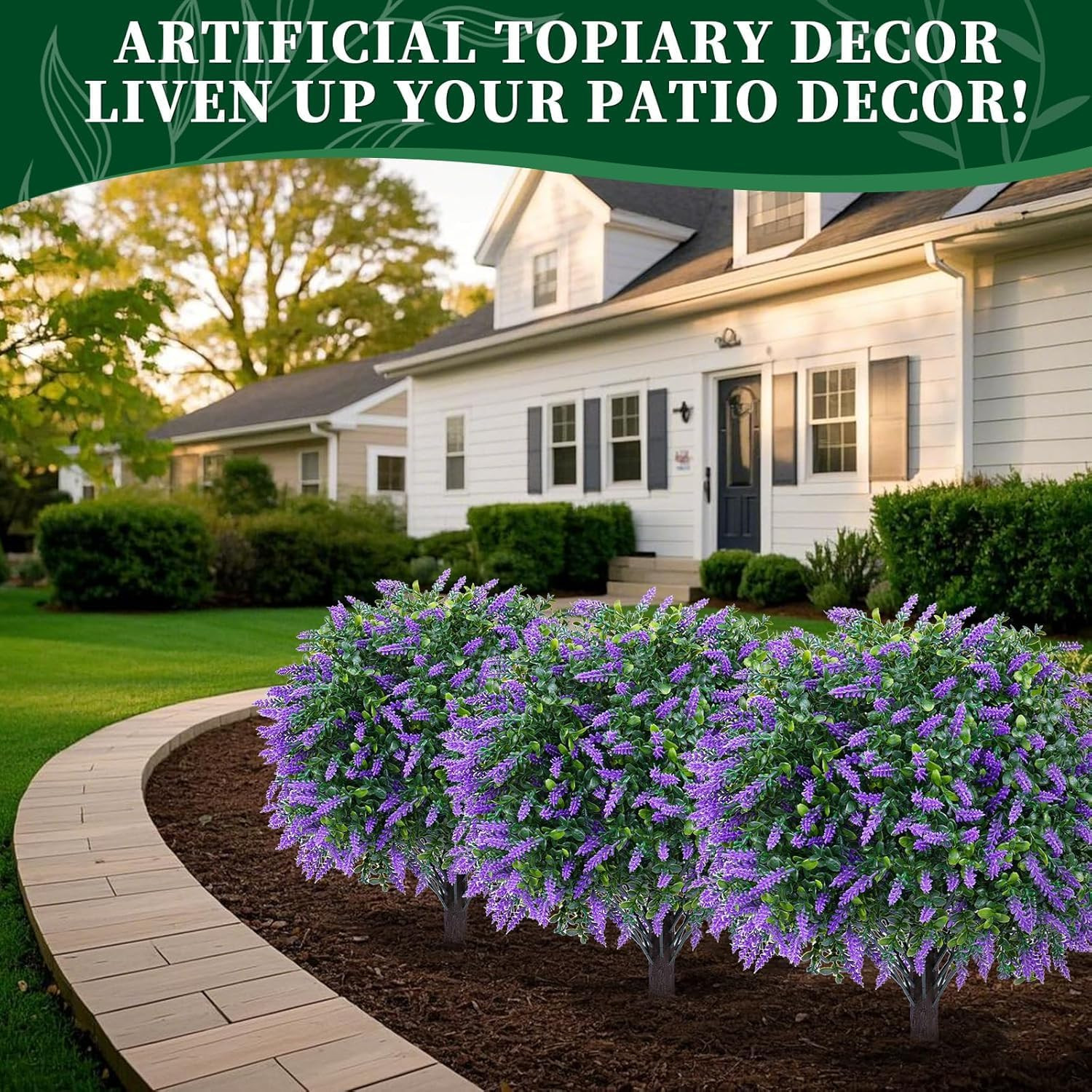 Artificial Lavender Topiary Ball Trees, 4 Set of UV Resistant Fake Evergreen Shr