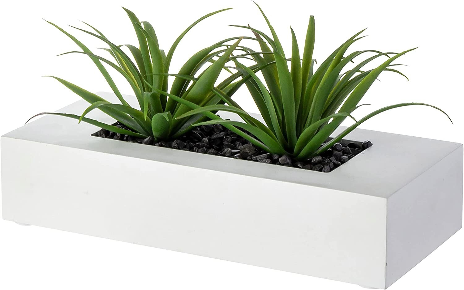 10 Inch Artificial Green Grass Plants in White Wood Decorative Planter Pot