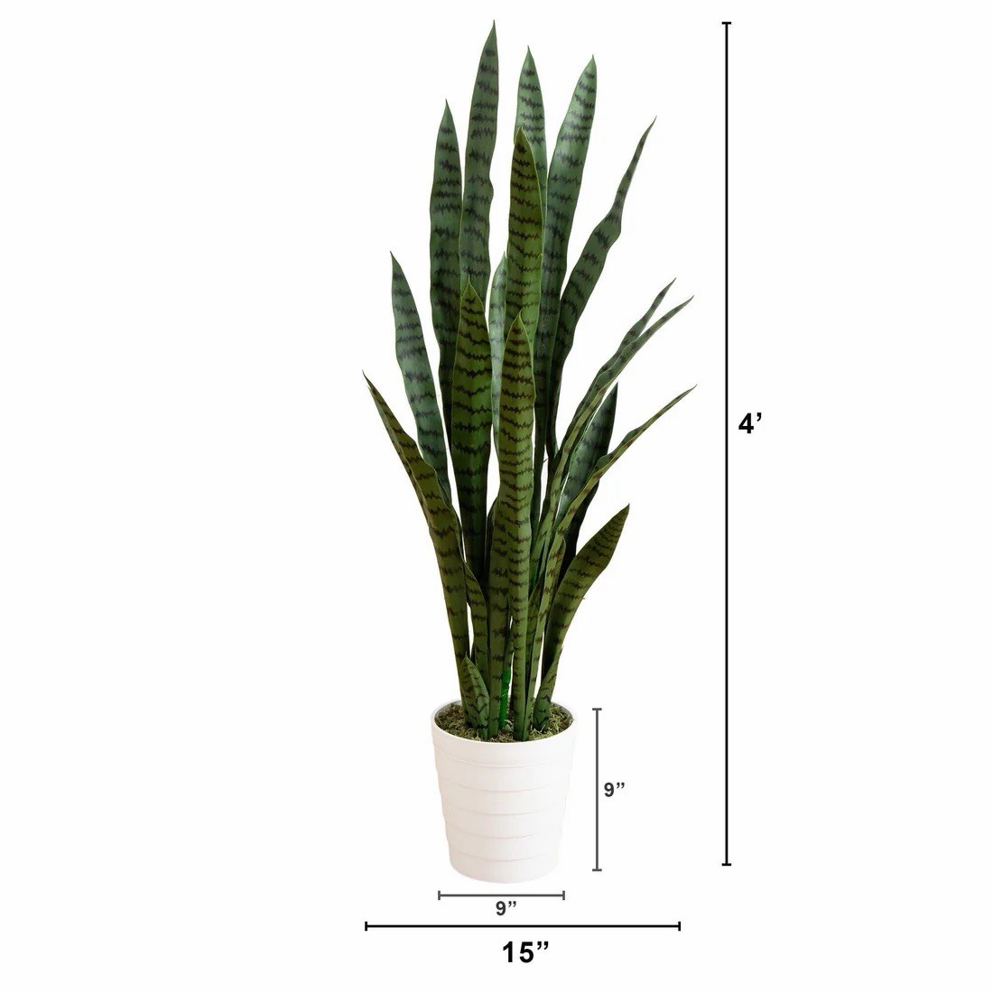 4’ UV Resistant Artificial Sansevieria Plant in White Planter (Indoor/Outdoor)