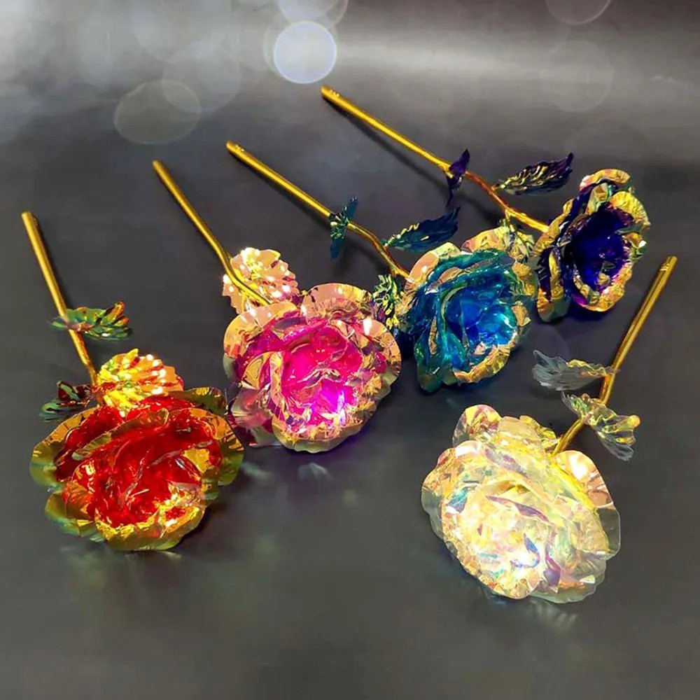 24K Golden Rose, ALLOMN Long Stem Real Rose Dipped in Gold with Gift Box