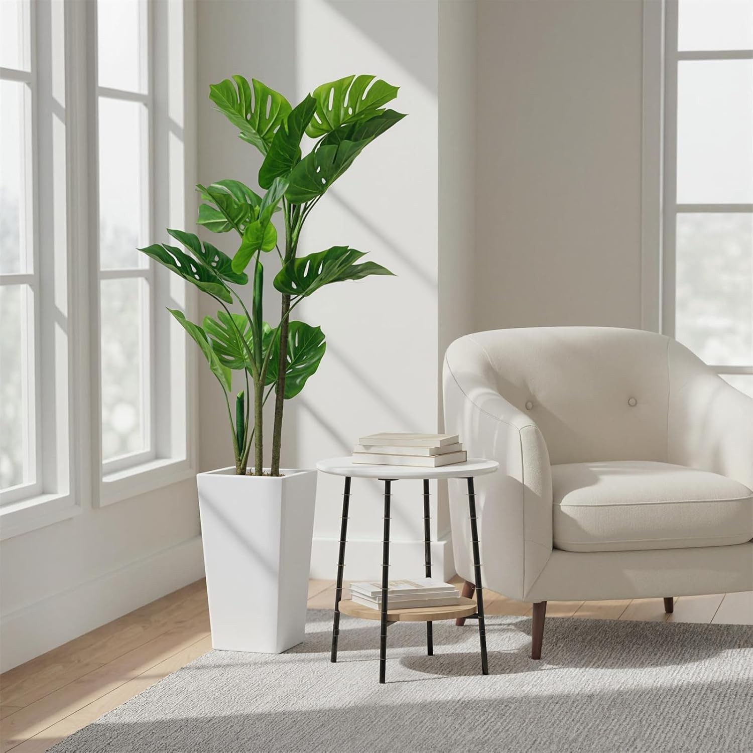 4.5FT Artificial Monstera Fake Plant,Decorative Evergreen Tropical Monstera Tree