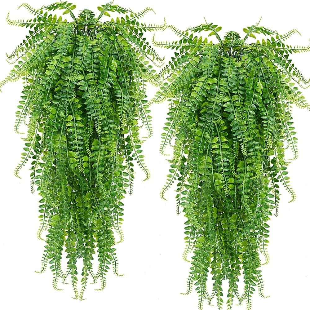 Lifelike 2 Pcs Artificial Hanging Ferns – Perfect for Indoor and Outdoor Spaces
