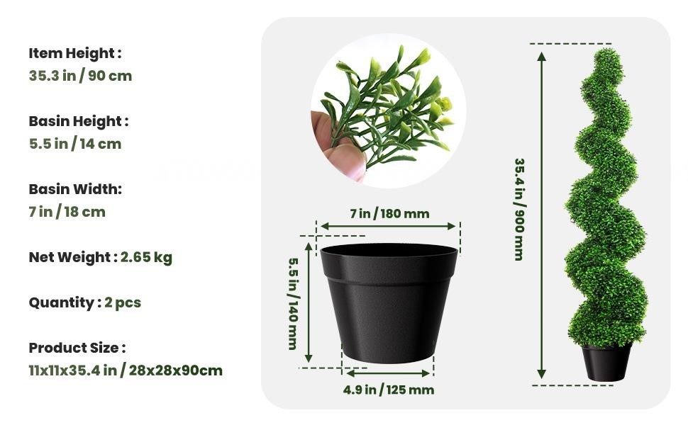 3FT 2 PCS Realistic Artificial Spiral Boxwood Topiary Trees w/Durable Pot
