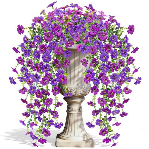 Artificial Flowers for Outdoors UV Resistant Fake Hanging Plants Purple-2pcs