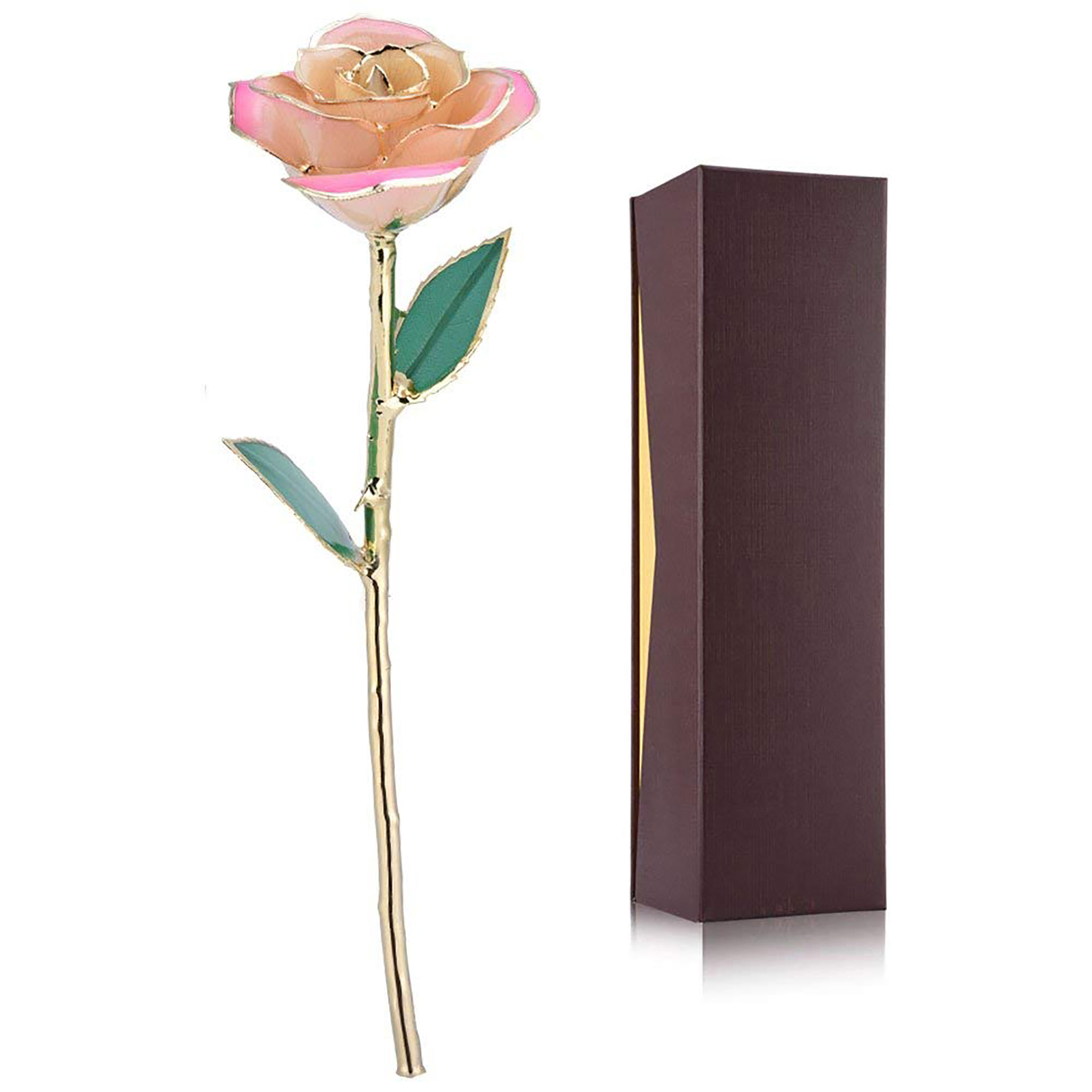 Pink White 24k Gift Gold Rose Forever Long Stem Dipped Rose Handcrafted Gift