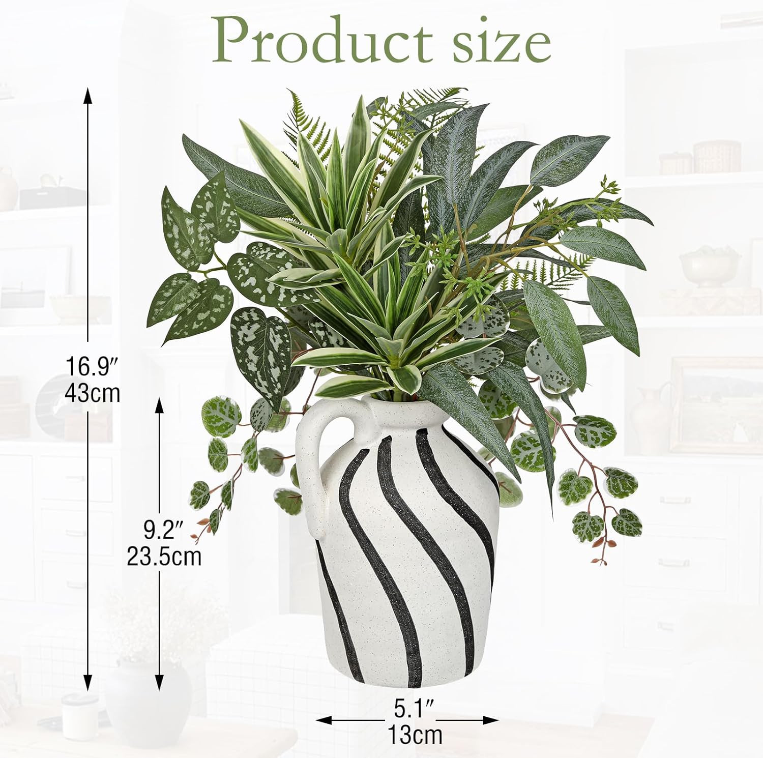 Faux Greenery in Rustic Cement Vase – Perfect Farmhouse Table Centerpiece