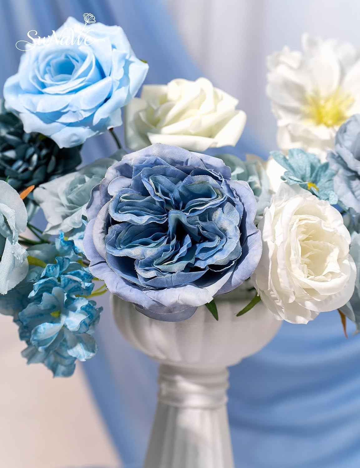 Light Blue Artificial Rose Peony Hydrangea Silk Flower Bouquet DIY Decor Set