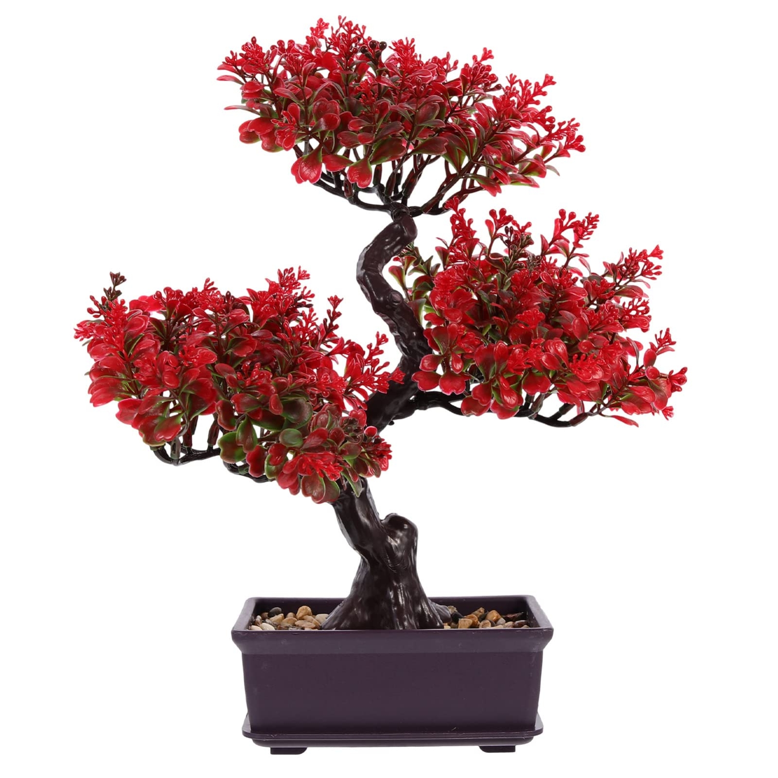 Home Decor Artificial Bonsai Tree Red Small Fake Plants Decor Indoor Faux Pot…