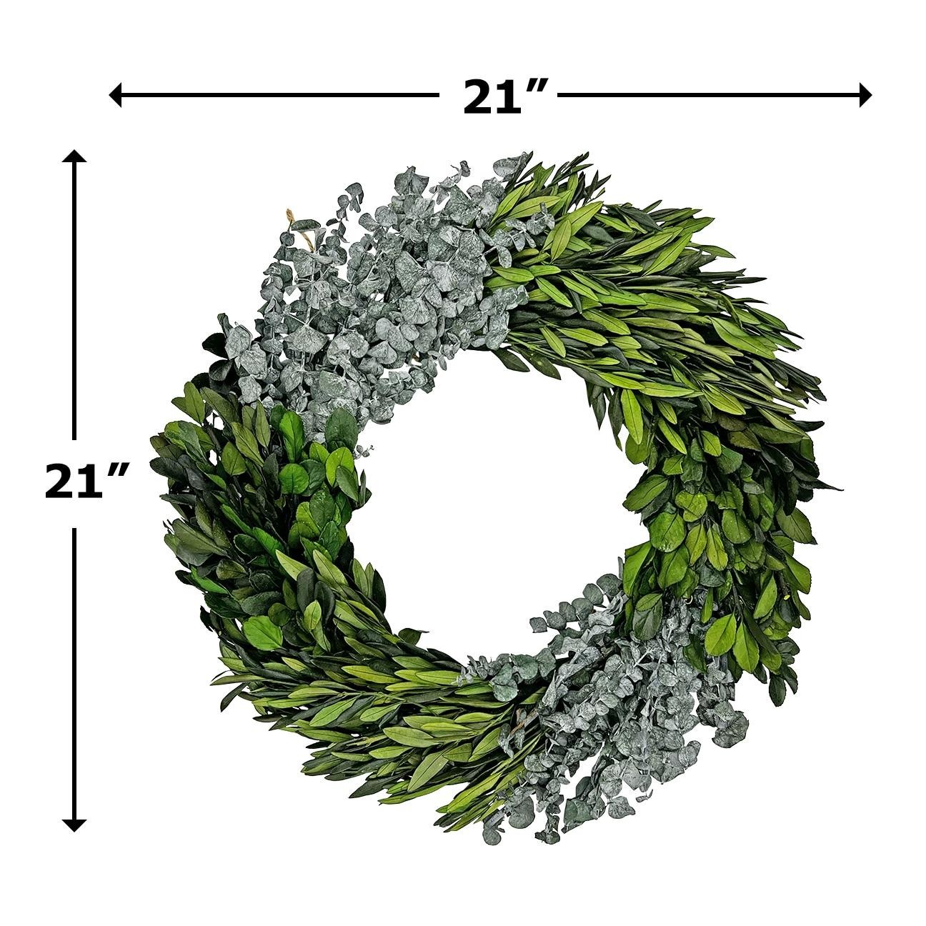 Preserved Decorative Dried Real Eucalyptus And Boxwood Wreath 21 Inch – Green