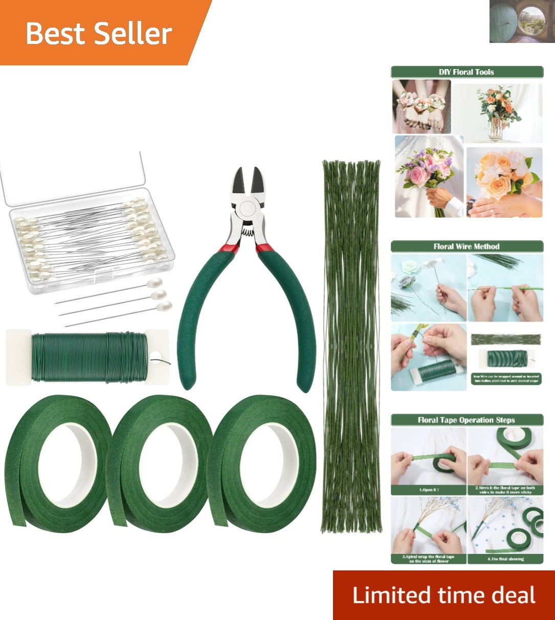 Waterproof Floral Arrangement Kit: 100 Stem Wires, Tape & Pins for DIY Bouquets