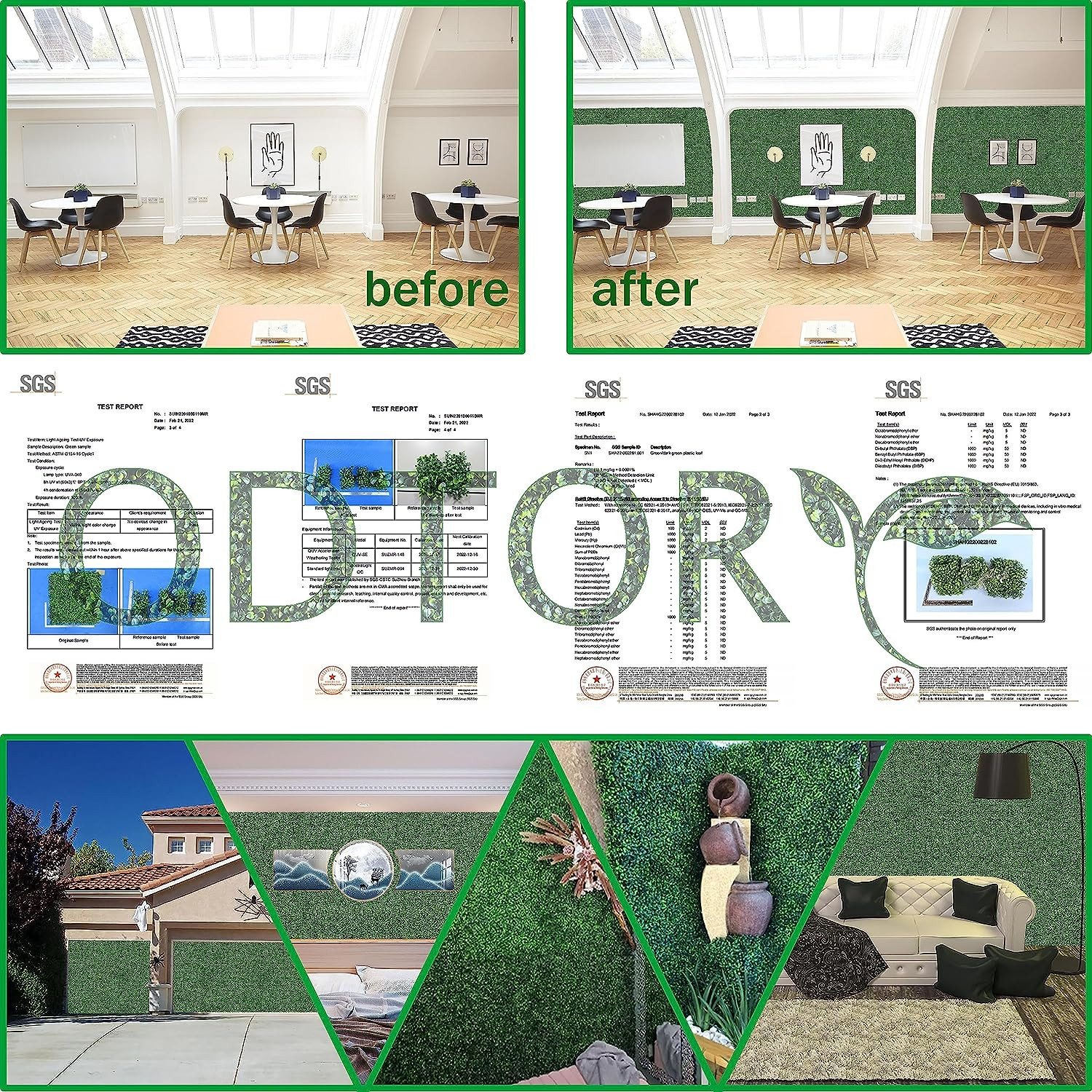 Artificial Grass Wall Panel Backdrop,10″ X 10″ 12P(8.4 sqft) UV-Anti Greenery Bo