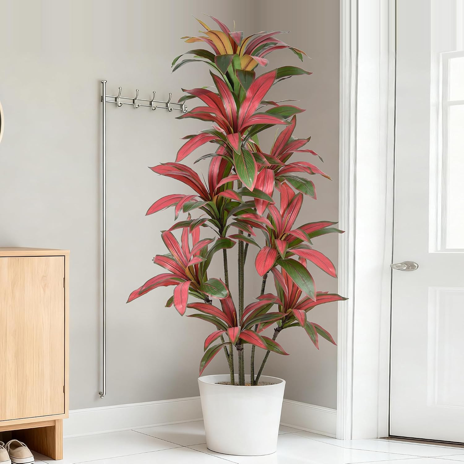 6FT Lifelike Artificial Dracaena Tree with Red Ti Leaves for Home & Office Decor