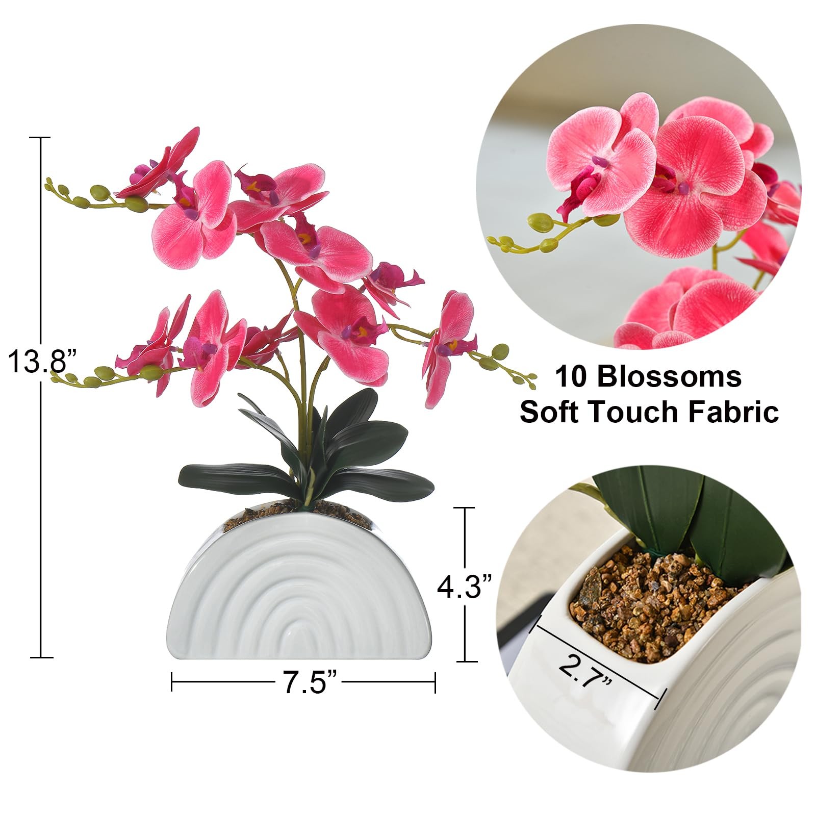 Fake Orchid Plant White Rainbow Pot Artificial Silk Phalaenopsis Rose Red