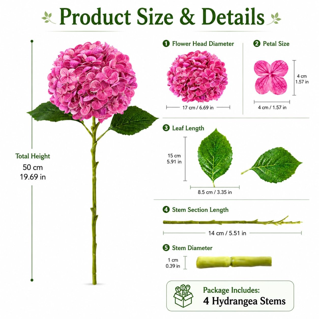 4 Pcs Artificial Hydrangea Silk Flowers with Stems, 19.7″ Coffee Faux Hydrang…