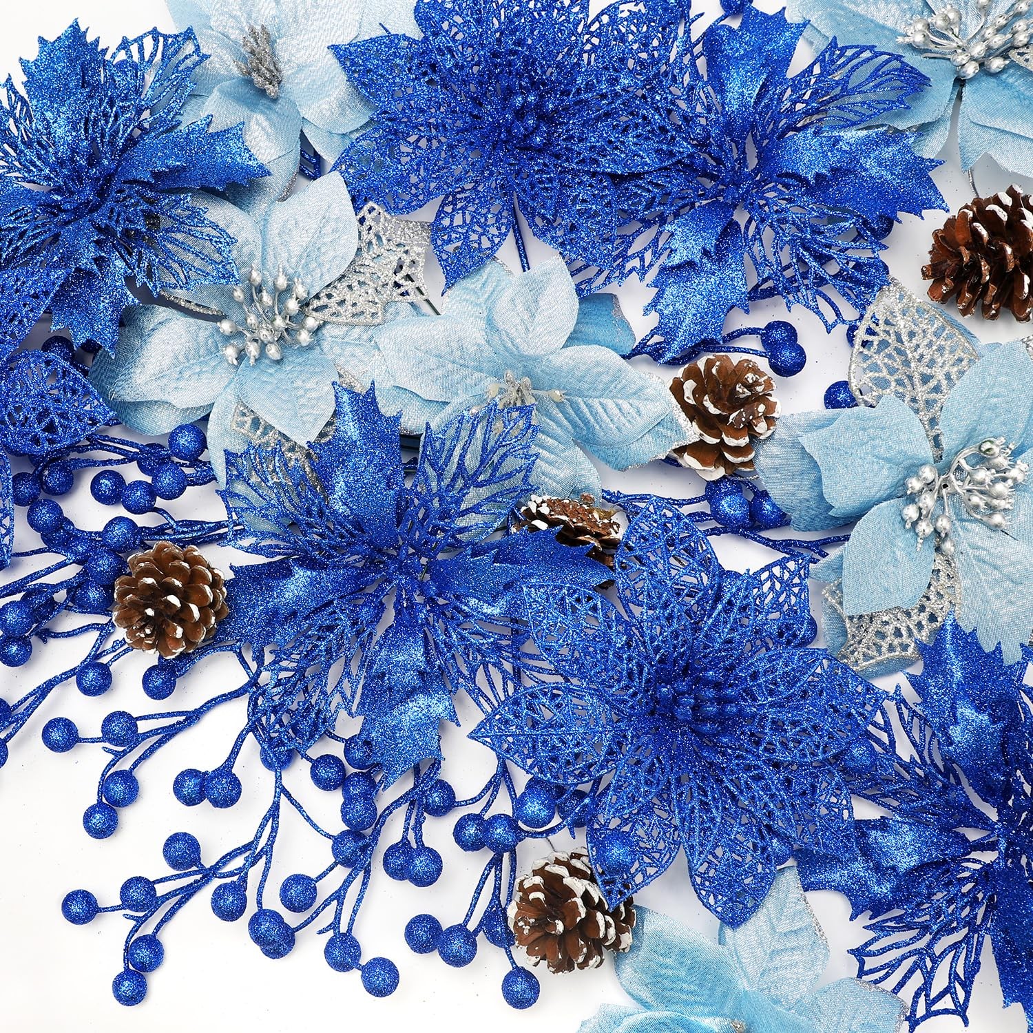 56 Pcs Christmas Decorations, 4 Styles Poinsettias Artificial Christmas Flowe…