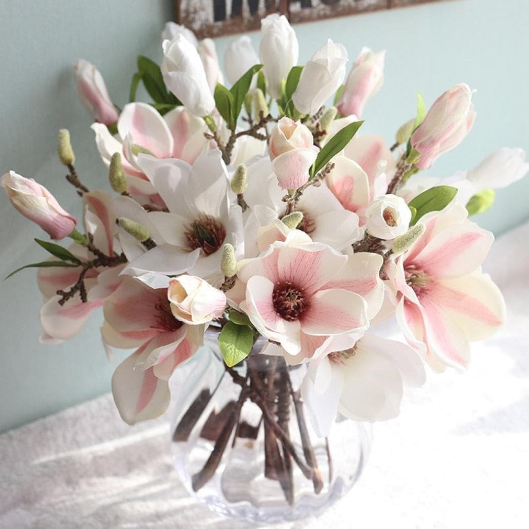 White Artificial Magnolia Silk Flower for Home, Wedding, Garden Decor, Single…