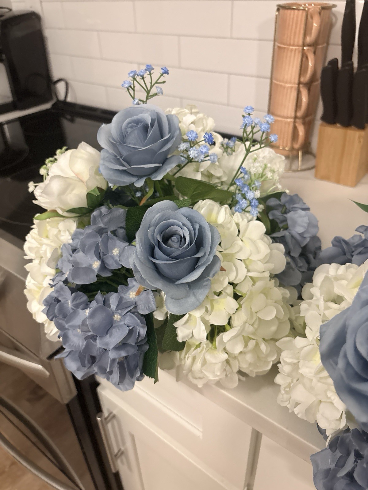 6 Silk Blue White Rose & Hydrangea Flower Centerpieces Decor and Extra Florals