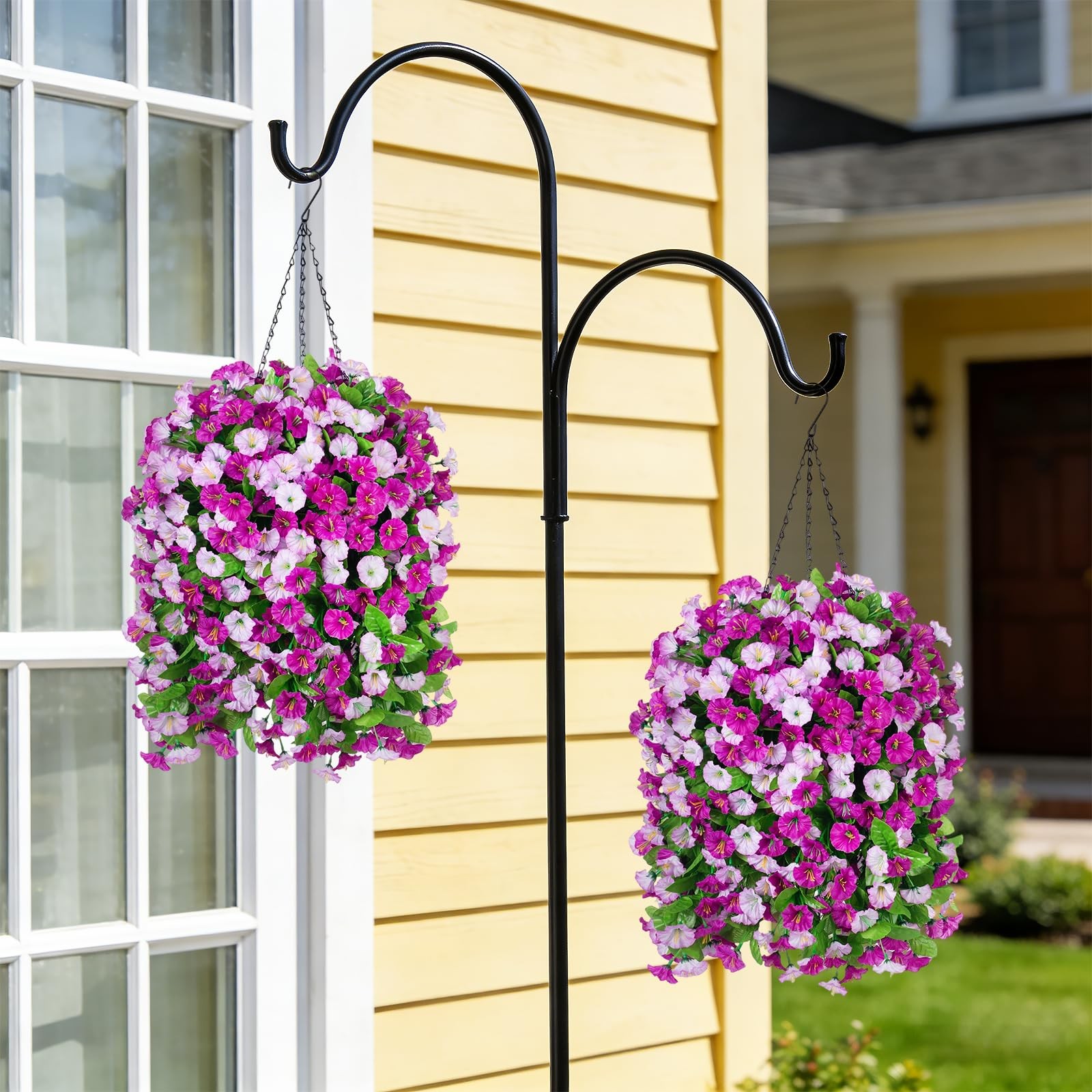 Artificial Flowers with Hanging Basket, Outdoor Faux Plants Silk Morning Glor…