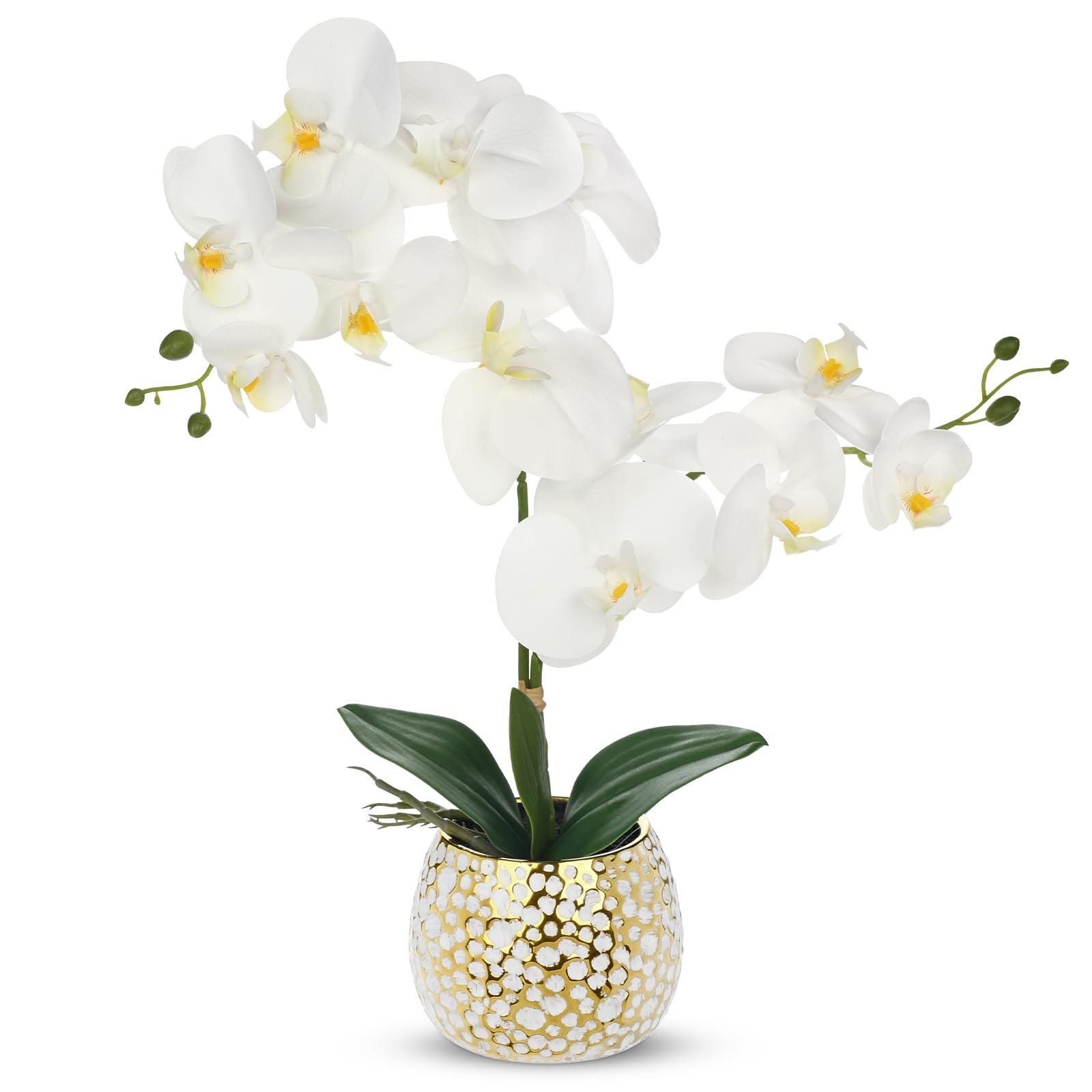 Orchid Artificial Flowers 17.7in White Orchid Silk Flower with Gold Pot Faux …