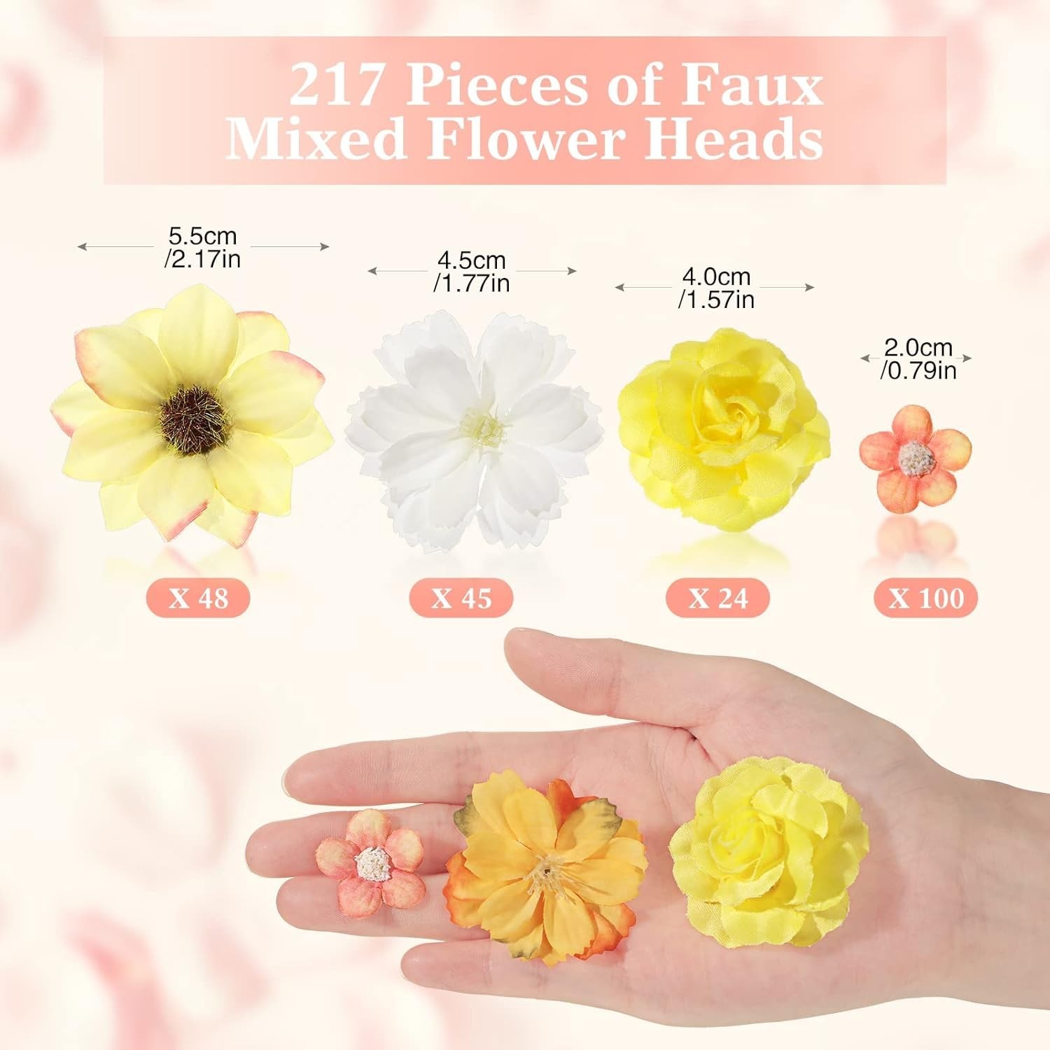 217 Pcs Mini Silk Flower Heads for Crafts – Yellow Series