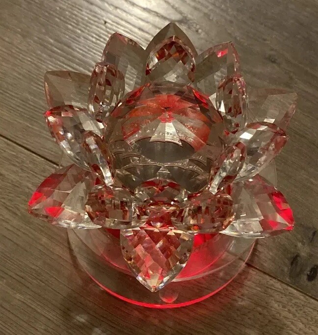 Lotus Flower On Pedestal Crystal Lights Up Changes Colors Spring Summer Beauty