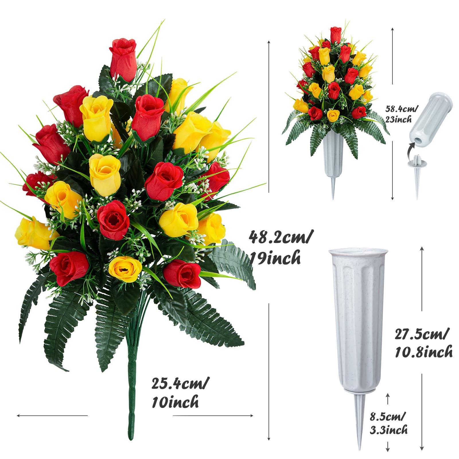 2 Sets Artificial Cemetery Flowers, Grave Decorations Roses, Memorial Flowers…