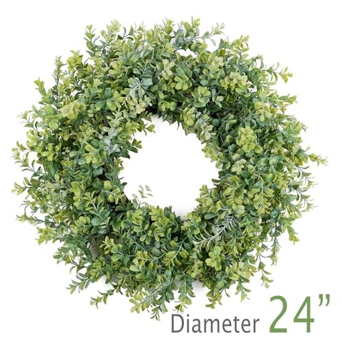 Wreaths for Front Door 24″, Door Spring Wreath with Eucalyptus Boxwood 24 inch